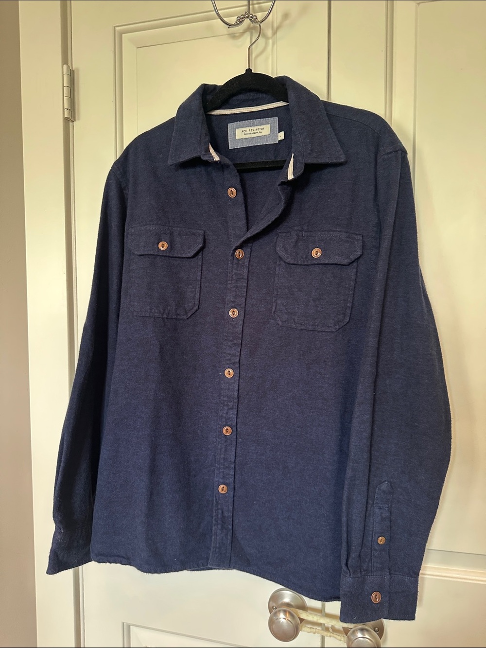 Men's Navy Button-Up Flannel Shirt Jacket - Soft Long Sleeve